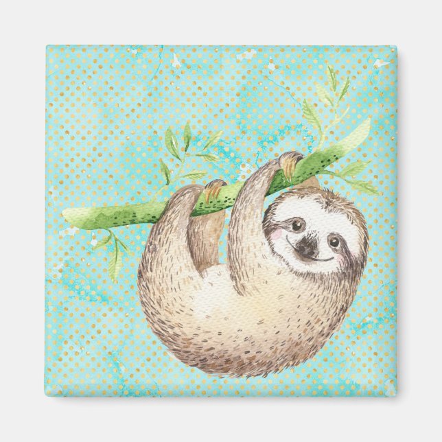 Imã Watercolor Happy Sloth (Frente)