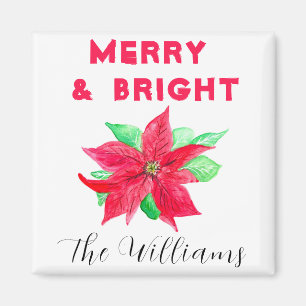 Imã Watercolor Holly Feliz e Bright Chrismtas