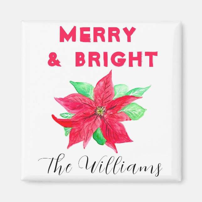 Imã Watercolor Holly Feliz e Bright Chrismtas (Frente)