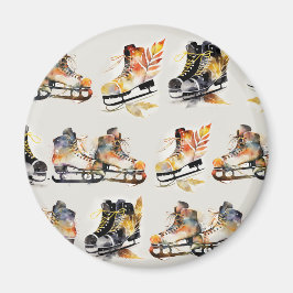 Imã Watercolor Ice Skates with Autumn Leaves Pattern  