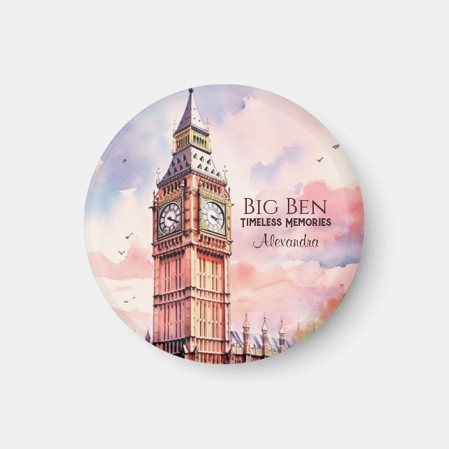 Imã Watercolor Iconic Landmark City London Big Ben (Frente)