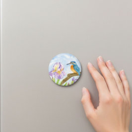 Imã Watercolor Kingfisher with Purple Irises