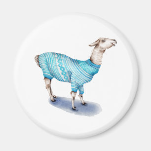 Imã Watercolor Llama em Blue Sweater