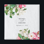 Imã Watercolor Magnolia Flowers Favor de Casamento<br><div class="desc">Uma bela design de casamento da flor de Magnolia. Um design único que usa botânica de vintagem rústica Magnolia florals. Um elegante design floral branco e cor-de-rosa com um traço de verde. Um casamento chic favorece a design com elementos modernos. Os convites de casamento e outros artigos de papelaria também...</div>