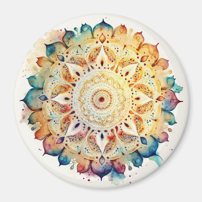 Imã Watercolor Mandala (Frente)