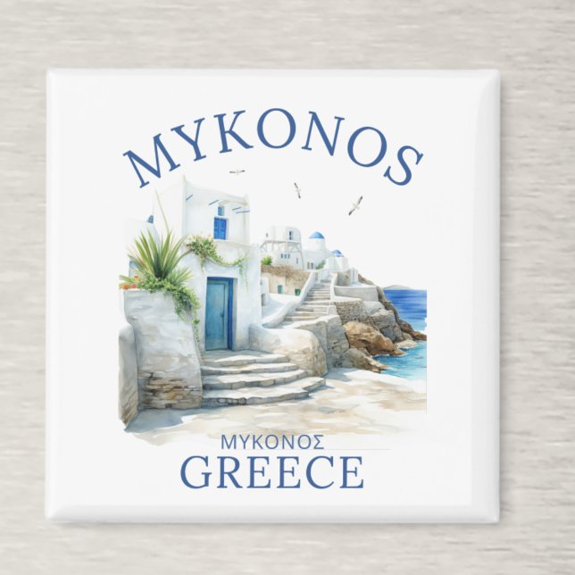 Imã Watercolor Mykonos Greece Dreamscape (Criador carregado)