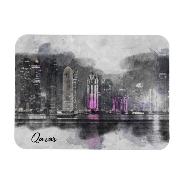 Ímã Watercolor night Qatar (Horizontal)