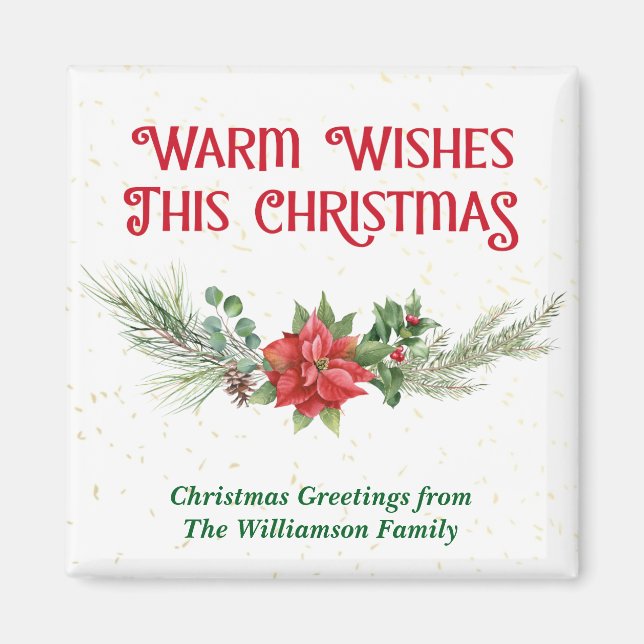 Imã Watercolor Poinsettia Holly Bouquet Christmas (Frente)