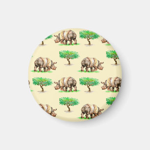 Imã Watercolor Rhino: Padrão Pintado À Mão.