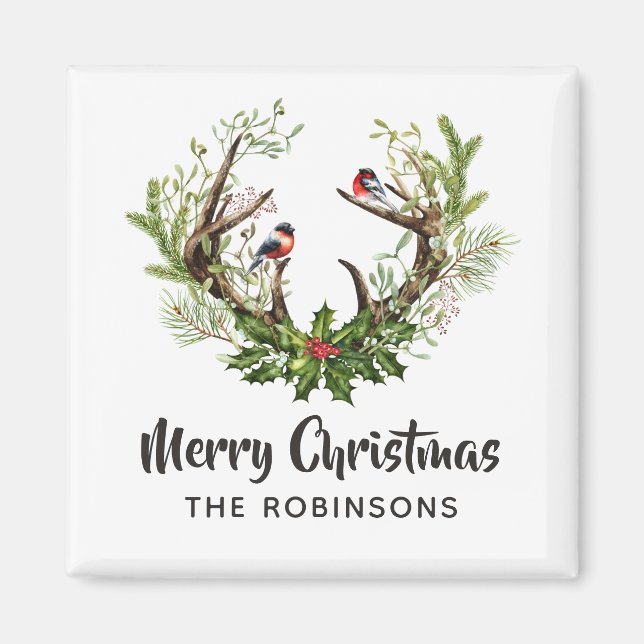 Imã Watercolor Rustic Reindeer Natal (Frente)