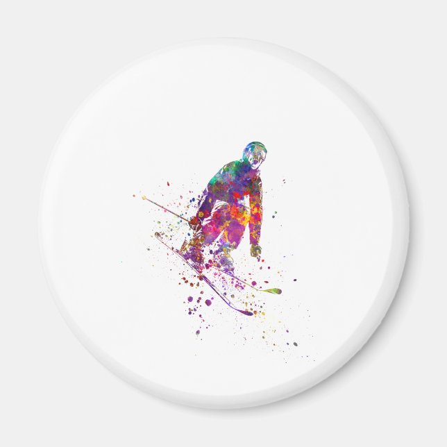 Imã watercolor skier (Frente)