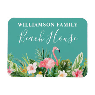 Ímã Watercolor Tropical Floral Family Name Beach House