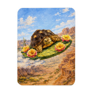 Ímã Watercolor Turtle flying on a magic cactus pad