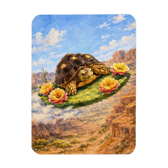 Ímã Watercolor Turtle flying on a magic cactus pad (Vertical)