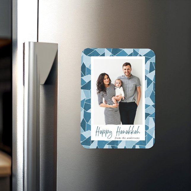 Ímã Watercolor Vidro Stido Foto Feliz Hanukkah (Criador carregado)