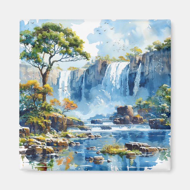 Imã Watercolor Waterfall Victoria Falls Nature (Frente)