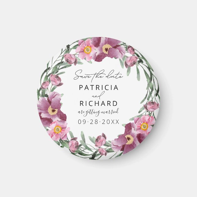 Imã Watercolor Wildflower Weding A Data (Frente)