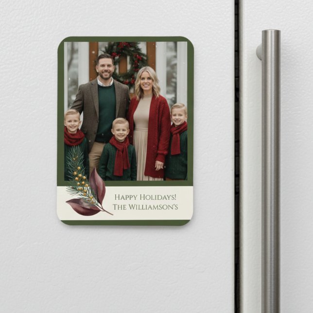 Ímã Watercolor Winter Botanical Pattern (Holiday Christmas photo magnet)