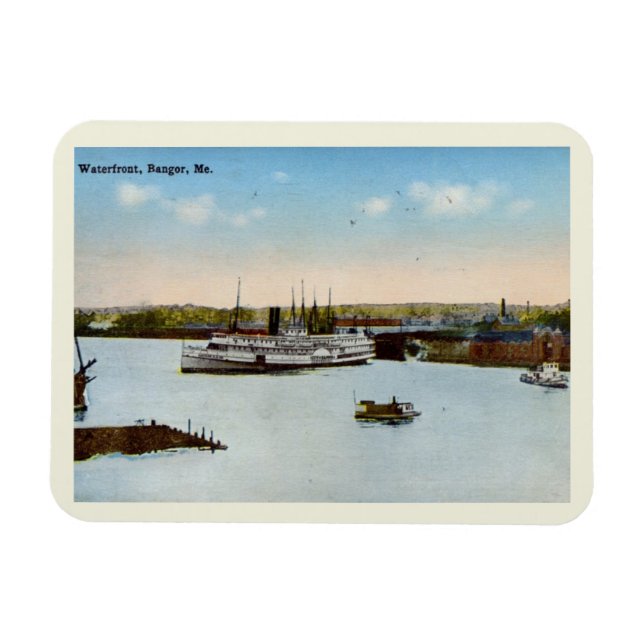 Ímã Waterfront, Bangor, Estilo de Maine Vintage (Horizontal)