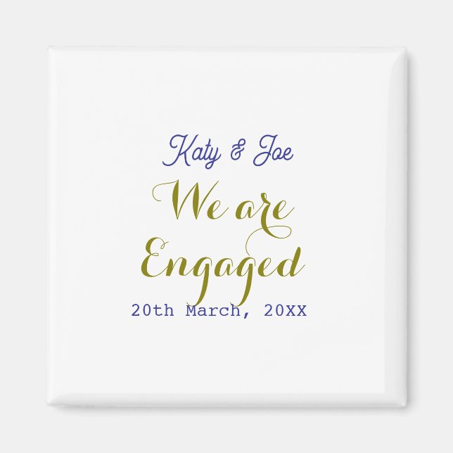 Imã We are Engaged purple gold name date elegant simpl (Frente)