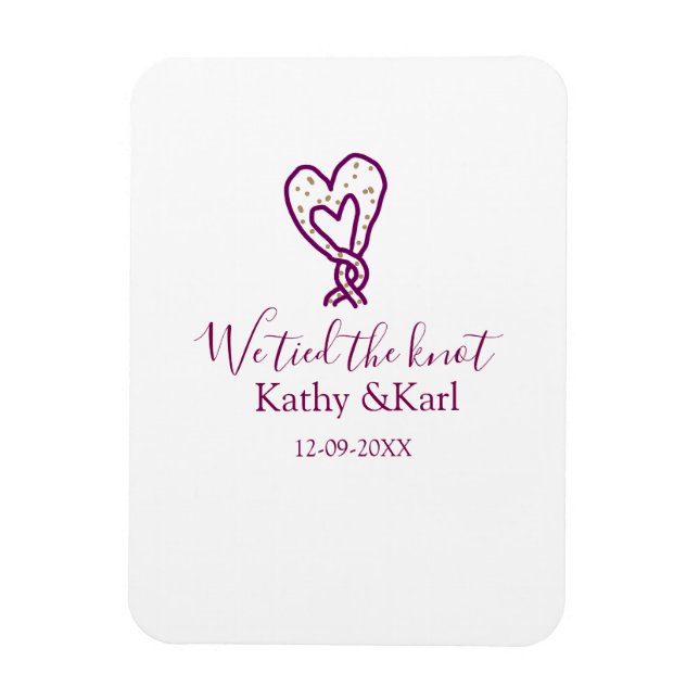 Ímã We tied the knot pink heart knots name date romant (Vertical)