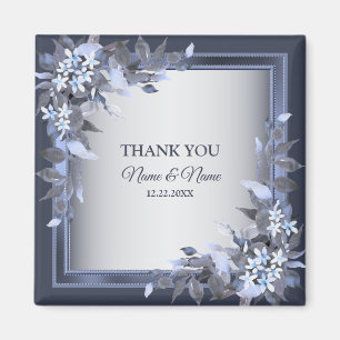Imã Wedding Party Navy Blue Floral Silver Gray Modern