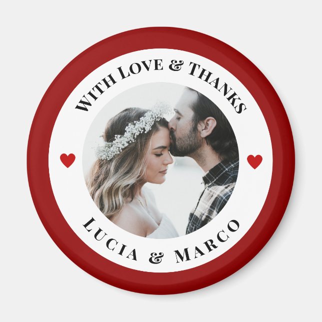 Imã Wedding Photo in White Circle with Red Heart (Frente)