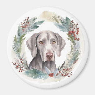 Imã Weimaraner Christmas Wreath Festivo Pup