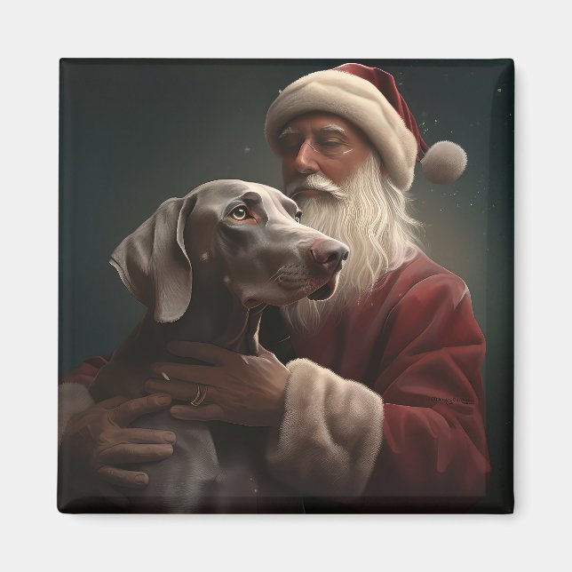 Imã Weimaraner com Papai Noel Natal Festivo (Frente)