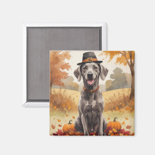 Imã Weimaraner No Outono Deixa Arte De Ação De Graças