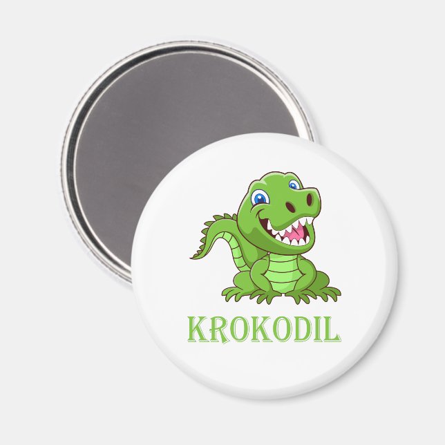 Imã weiß grün Krokodil Cartoon (Front/Back)