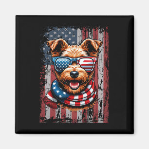 Imã Welsh Terrier Dog Sobrevoa A Bandeira Dos Eua 4 De
