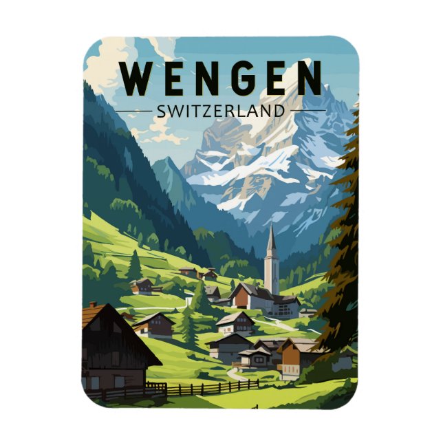 Ímã Wengen Suiça Art Vintage (Vertical)