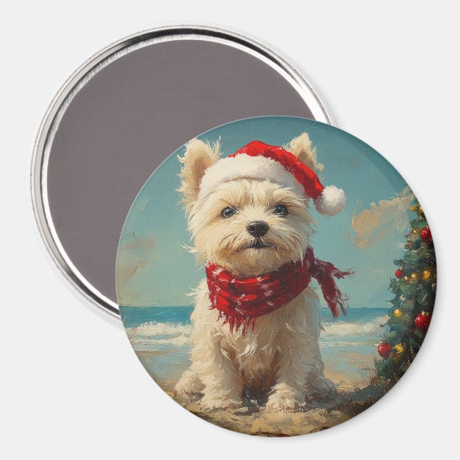 Imã West Highland White Terrier Dog Christmas Beach (Front/Back)