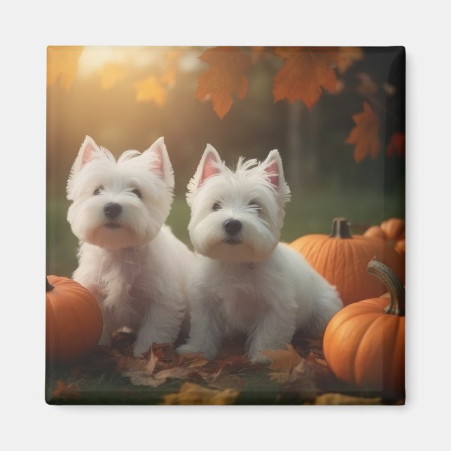 Imã West Highland White Terrier Puppy Autumn Pumpkin (Frente)
