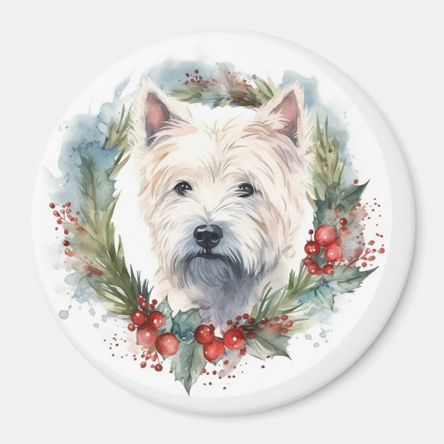 Imã West Highland White Terrier Wreath de Natal (Frente)