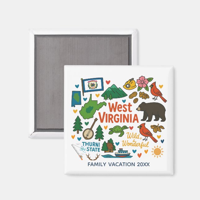 Imã West Virginia Family Trip Keepsake Personalized (Front/Back)