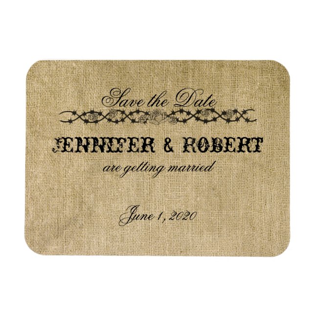 Ímã Western Burlap Wedding Salvar a Data (Horizontal)