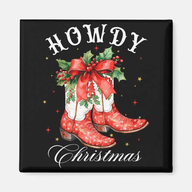 Imã Western Howdy Christmas Cowgirl Boot Coquette Bow  (Frente)