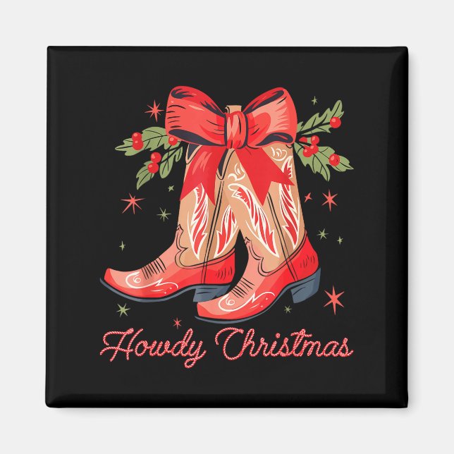 Imã Western Howdy Christmas Cowgirl Boot Coquette Bow  (Frente)