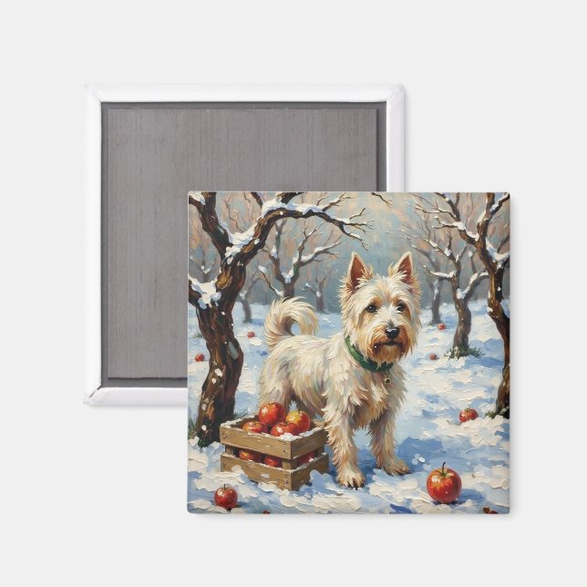 Imã Westie Antigo no Pomar Nevado de Natal (Front/Back)