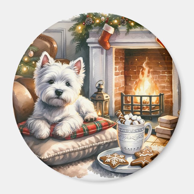 Imã Westie Christmas Scene Magnet (Frente)