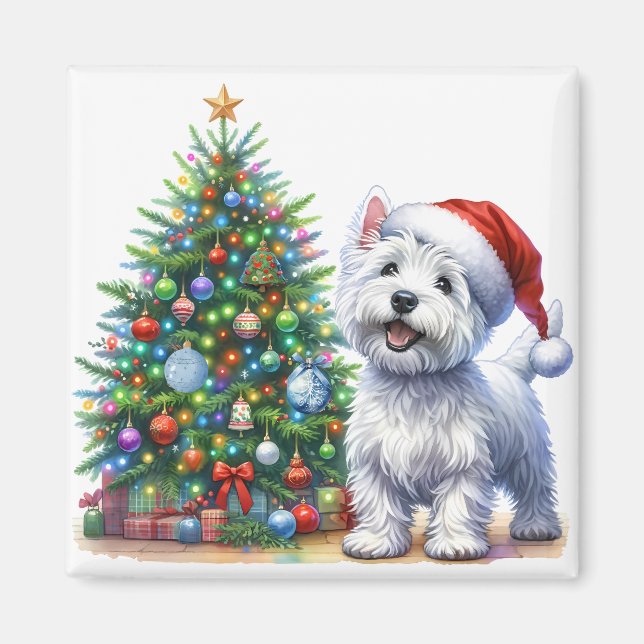Imã Westie Christmas Tree Magnet (Frente)