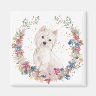 Imã Westie Terrier Spring Flowers Wreath
