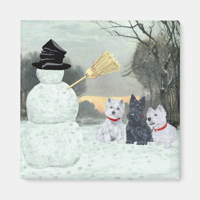 Imã Westies e Scottie com Boneco de Neve (Frente)