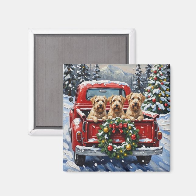 Imã Wheaten Terrier Christmas Red Truck Holiday Gift (Front/Back)
