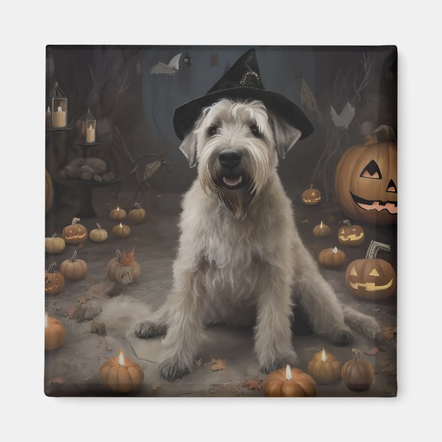 Imã Wheaten Terrier Pumpkins Halloween Assustado (Frente)