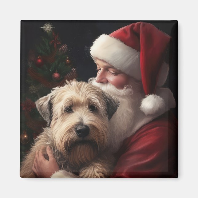 Imã Wheaton Terrier com Papai Noel Natal Festivo (Frente)