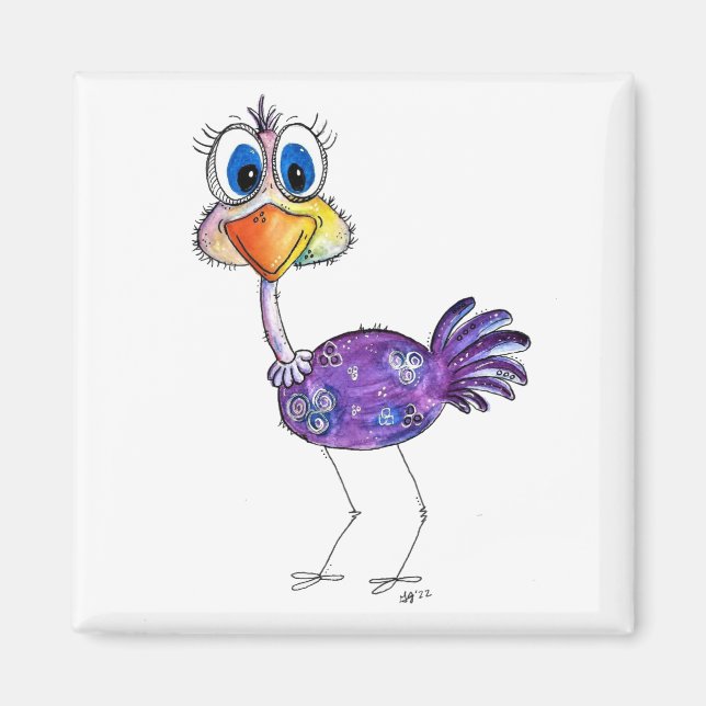 Imã Whimsic Happy Purple Ostrich (Frente)