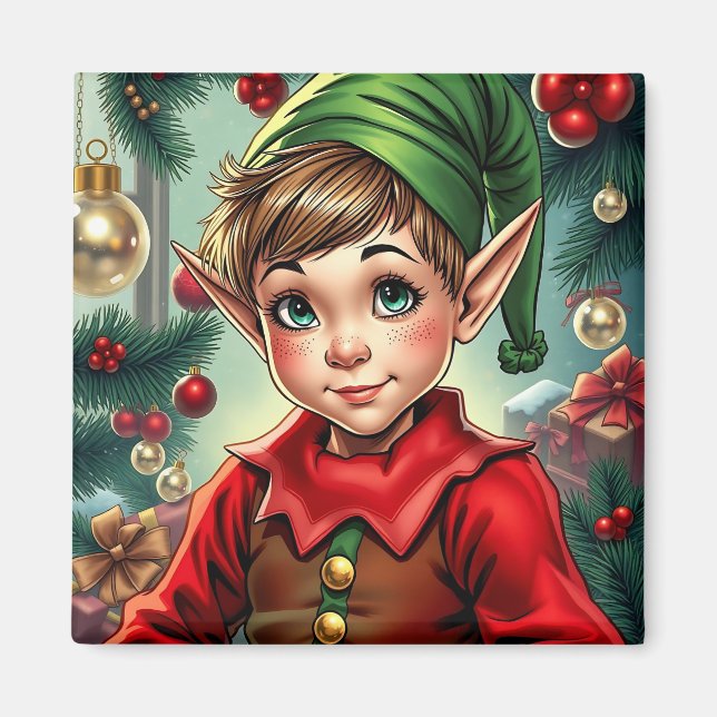 Imã Whimsical Cartoon Elf | Christmas (Frente)